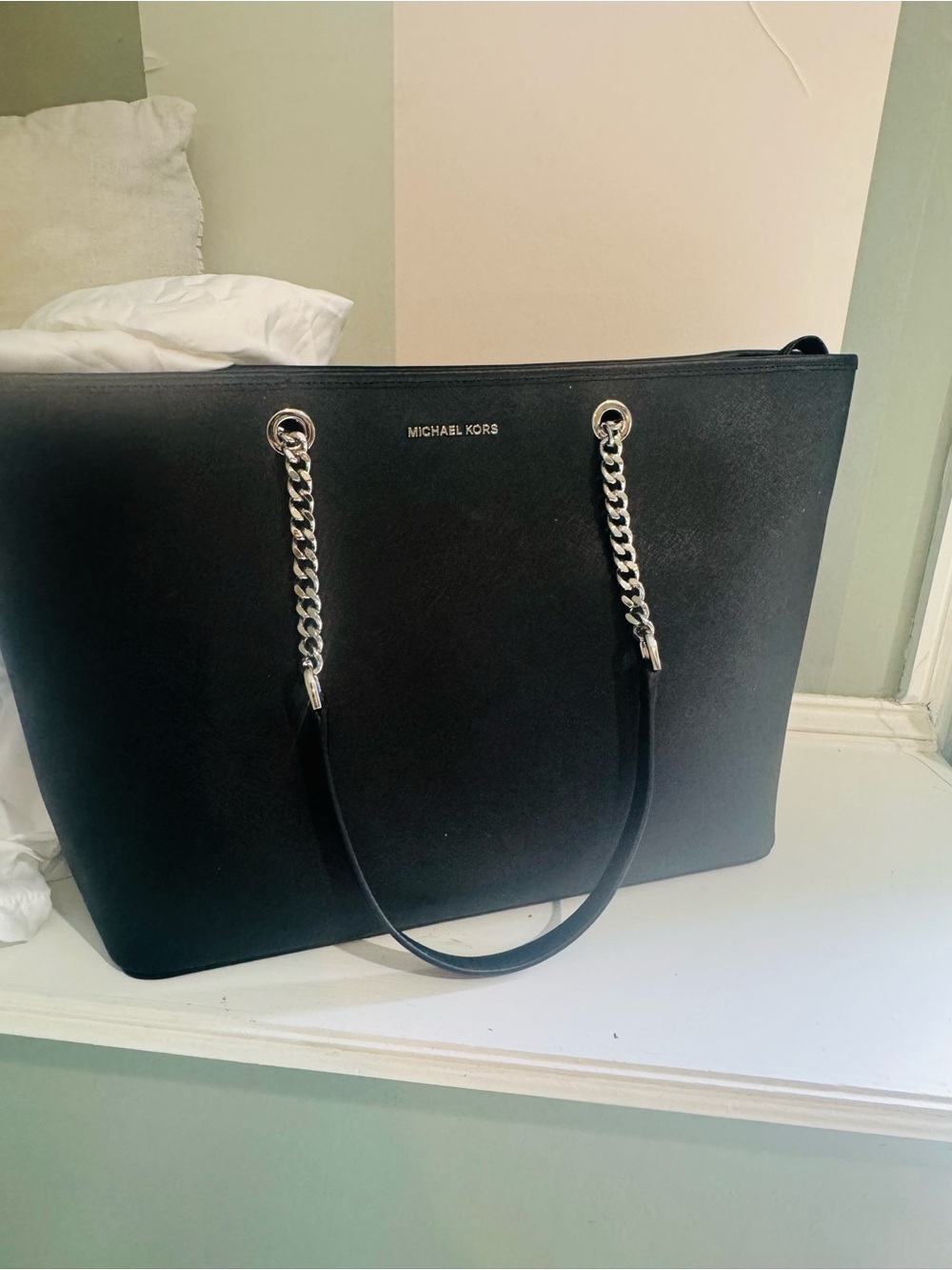Michael Kors Black Tote with Silver Chain Handles